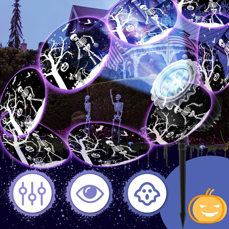Lingvee Halloween Projector Light with 1 Film Slides Holiday LED Projector Lights Outdoor Reflectors Waterproof Landscape Decorative Rotation Lighting Movement Projection Lamp(Skeletons and Dogs) - Image 2